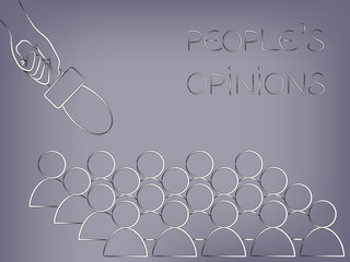 microphone pointed at a group of people from above, people's opinion concept