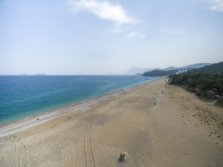 Aerial beach and mountains