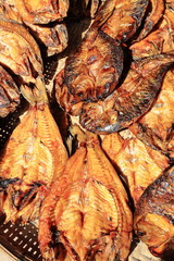 Fried fish-market stall in Ban Tha Heua village. Vientiane province-Laos.4760