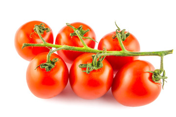 Cherry tomato bunch closeup isolated on white background