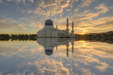 Kota Kinabalu Floating Mosque with fantastic sunset as a background.