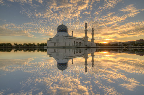 Kota Kinabalu Floating Mosque with fantastic sunset as a background.