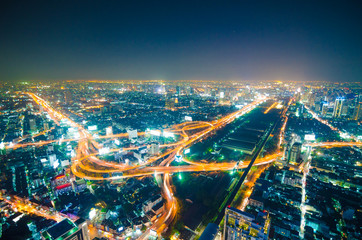 City with night traffic intersection center