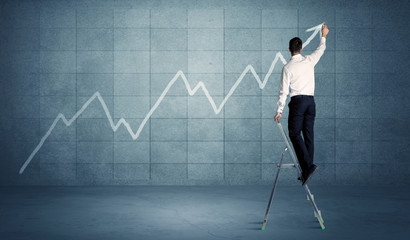 Man drawing line from ladder