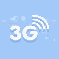 3G fast internet 3d sign in blue background and dotted world map vector illustration