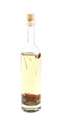 Glass bottle of oil isolated