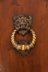 Aldaba de bronce con cara de tigre.