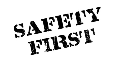 Safety First rubber stamp. Grunge design with dust scratches. Effects can be easily removed for a clean, crisp look. Color is easily changed.