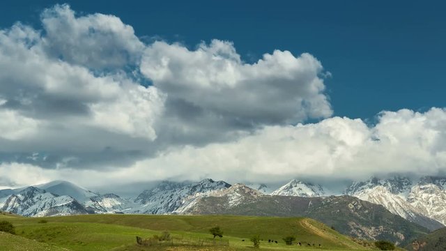 Timelapse Swiss Alps in the background and mountauns Switzerland