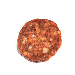 Single slice of a chili sausage isolated