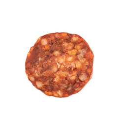Single slice of a chili sausage isolated