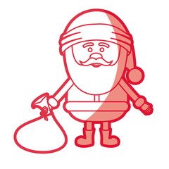 red silhouette of santa claus with gift bag on floor vector illustration