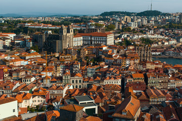 Top view old downtown of Porto, Portugal.