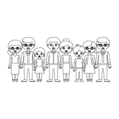 monochrome silhouette with family group with both grandparents vector illustration