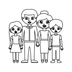 black contour family group in formal suit and taken hands vector illustration