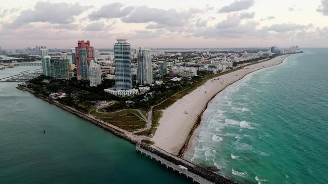 Miami Beach Aerial Timelapse of South Pointe, Downtown Skyline, Waterfront Views