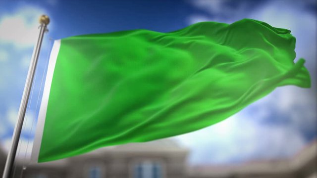 Green Flag Waving Slow Motion 3D Rendering Blue Sky Background - Seamless Loop 4K