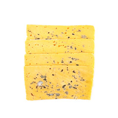 Multiple yellow cheese slices isolated