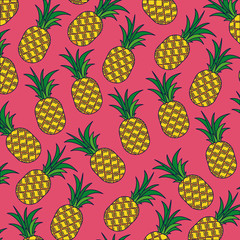 pink background with pattern of pineapple fruits vector illustration