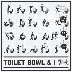 Set of Icons of Toilet Bowl and Human in Various Actions