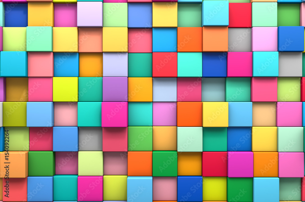 Poster 3d rendering abstract background of multi-colored cubes
