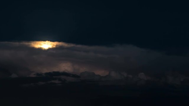 Timelapse Full moon on dark, stormy night with clouds overtaking moonlight.