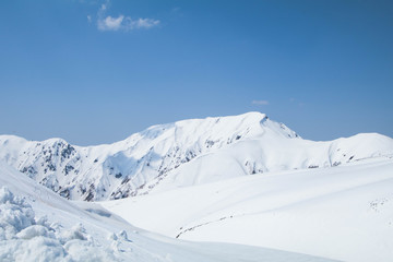 Fototapeta na wymiar Tateyama Kurobe Alpine Route the snow mountains wall