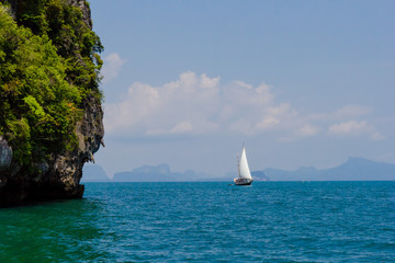 Sail boat near the island at Andaman Sea