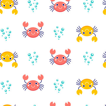 Vector illustration seamless pattern with Crab cartoon