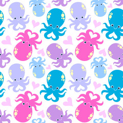 Vector illustration seamless pattern with Octopus cartoon