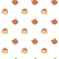 Fototapeta premium Vector illustration seamless pattern with monkey and bear face