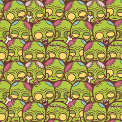 Vector illustration seamless pattern with Zombie face cartoon