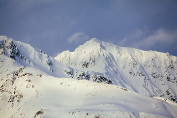 Snowy Alpine Peaks in Winter on Sunny Day, Haines Alaska