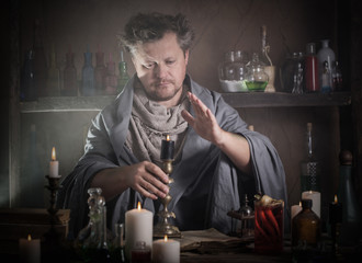 wizard with candles indoor