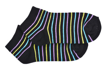 Isolated women's cotton socks in stripes. 