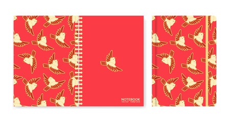 Cover design for notebooks or scrapbooks with sparrows. Vector illustration.