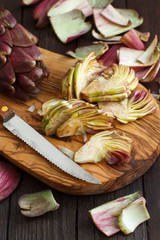 Roman Artichokes on a wooden board