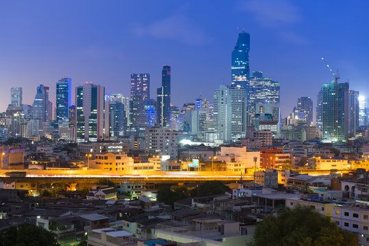 Bangkok city downtown business district at night.