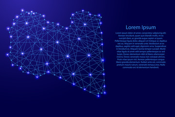 Map of Libya from polygonal blue lines and glowing stars vector illustration