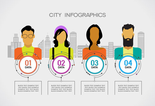 City people infographic on the city with building. File is saved in AI10 EPS version. This illustration contains a transparency    