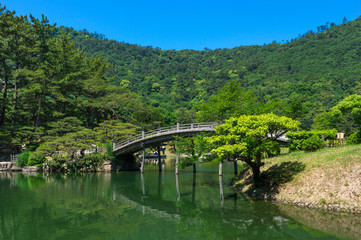 栗林公園(香川県)　南湖、偃月橋　2017年5月撮影