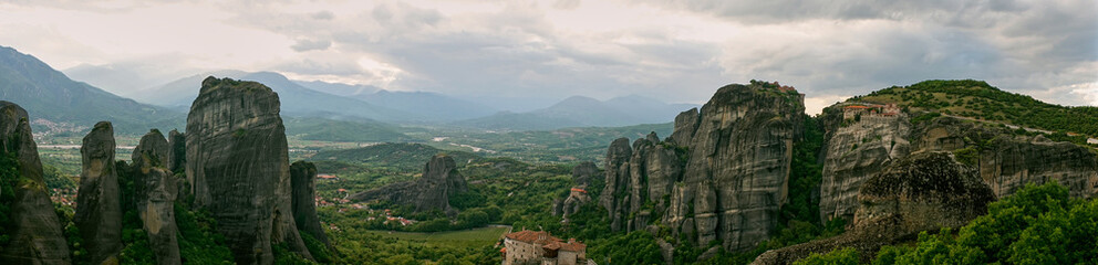 Meteora, Greece. The Holly Monastery of Rousanou on background.