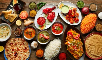 Fototapete Essen Verschiedene indische Rezepte Essen verschiedene