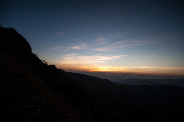 Beautiful landscape sunrise nature background Mountains and sky gold color