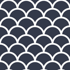 Obraz premium Abstract seamless wave pattern in japan style. Fish scales. White scales on a dark blue background. Vector illustration.