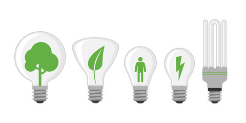 Cartoon lamp light bulb design flat vector illustration electric green tree solution concept.