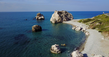  The bay of Aphrodite. Coast, beach, sea, rocks. Cyprus. Mediterranean Sea Place for travel and rest. health resort