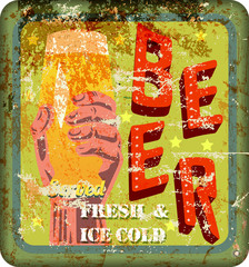 vintage rusty beer sign, vector illustration