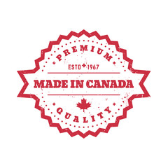 Obraz premium Made in Canada, vector badge, round label over white