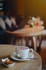 a cup of coffee with copy space in coffee shop 